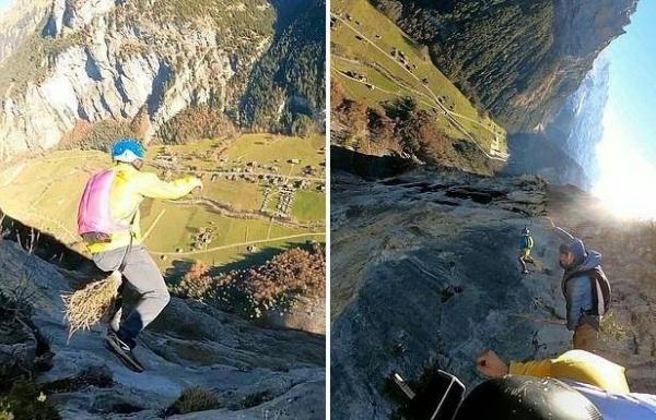 瑞士跳伞者重现哈利波特经典场面（瑞士跳伞者骑扫把从200米高悬崖上跳下） 第1张